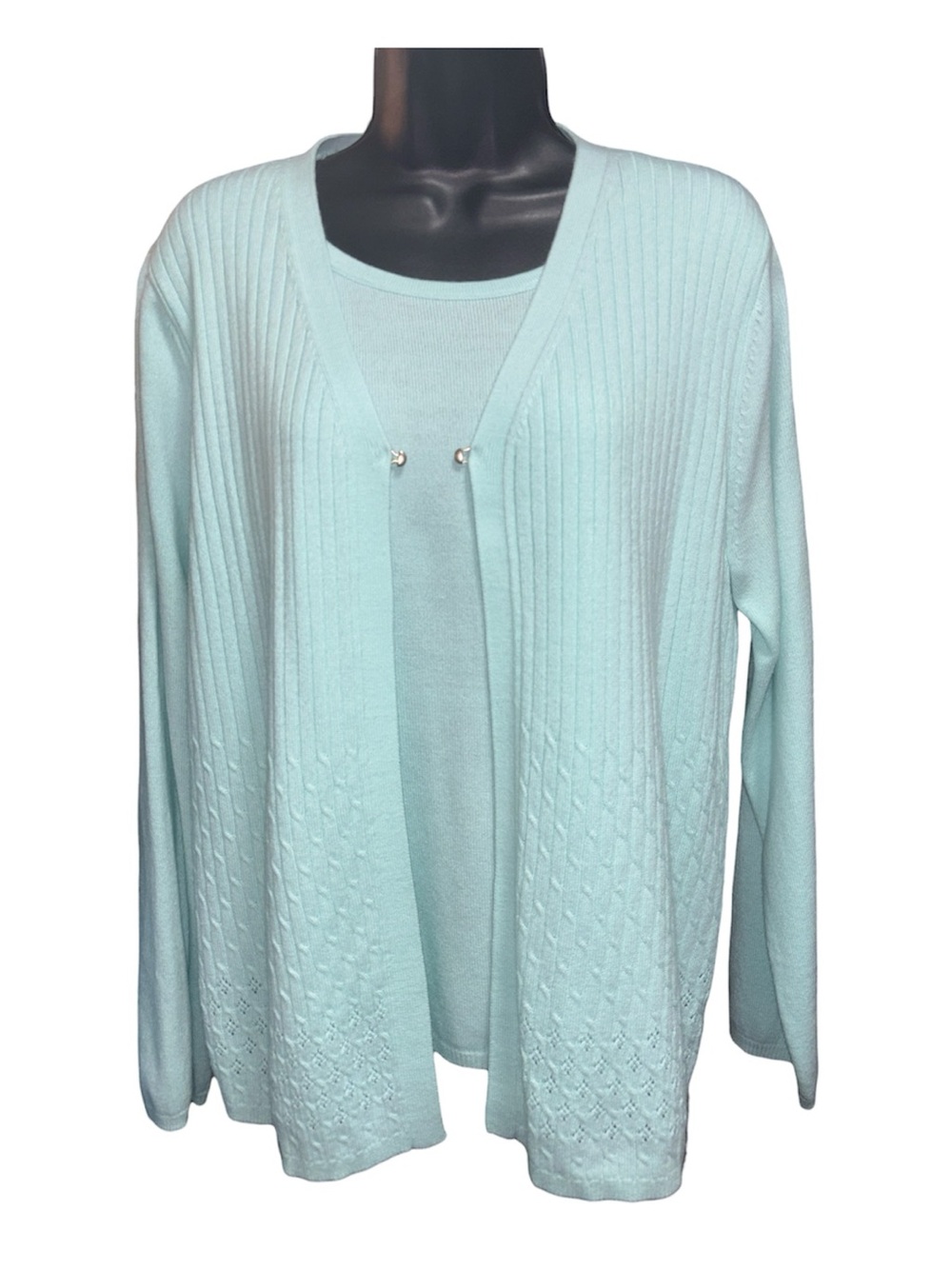 SAG HARBOR Teal Cardigan and Top Shell Sweater Combo with closure - Picture 5 of 6